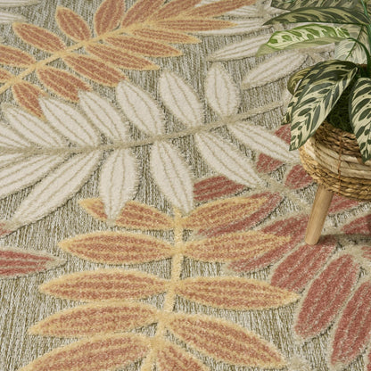 Aloha ALH18 Tropical Botanical Sage Green Rose Indoor & Outdoor Area Rug