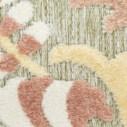 Aloha ALH17 Elegant Vine & Floral Sage Green Rose Indoor & Outdoor Area Rug