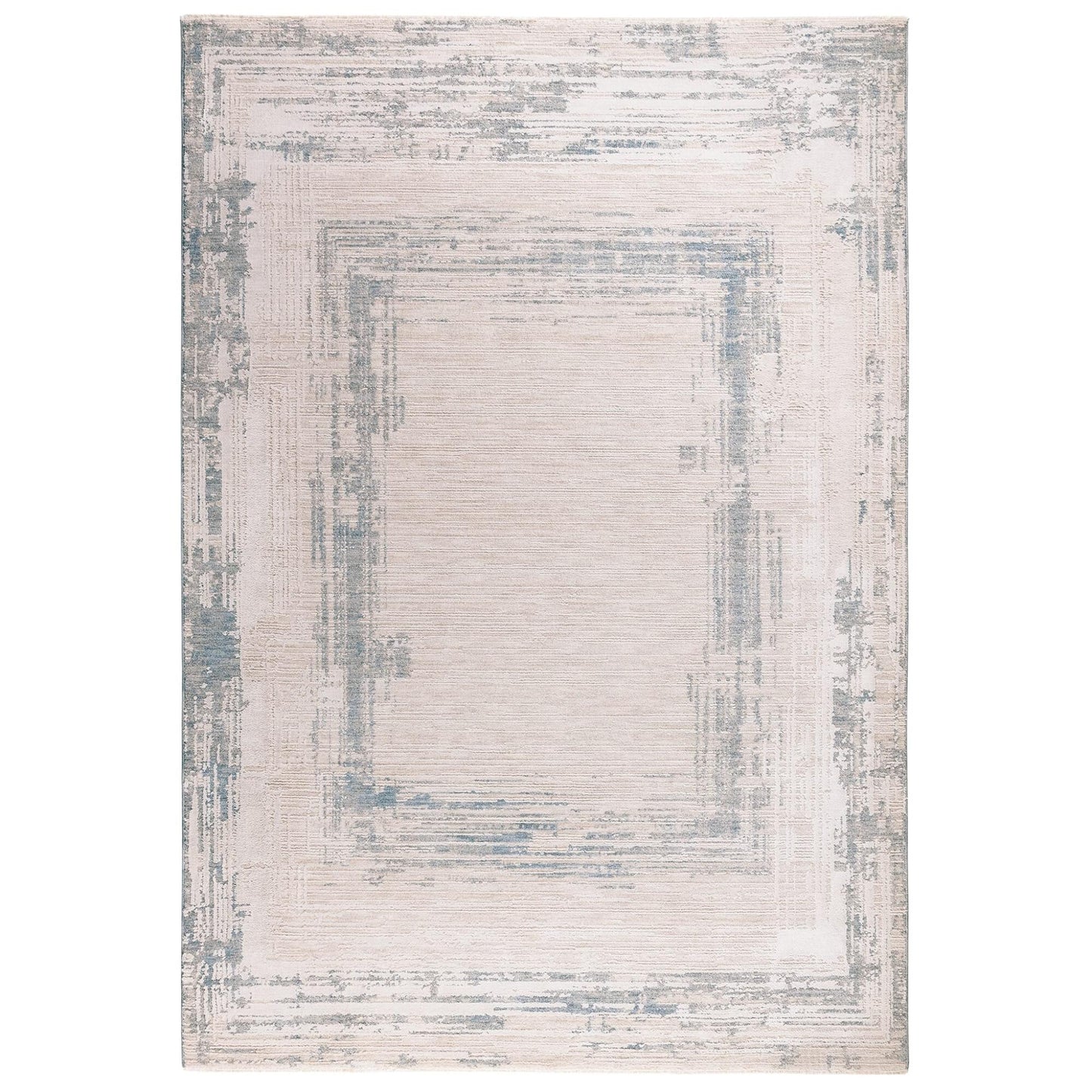 Anders AN07 Boho Charm Abstract Border Shimmer Rug in Blue Natural
