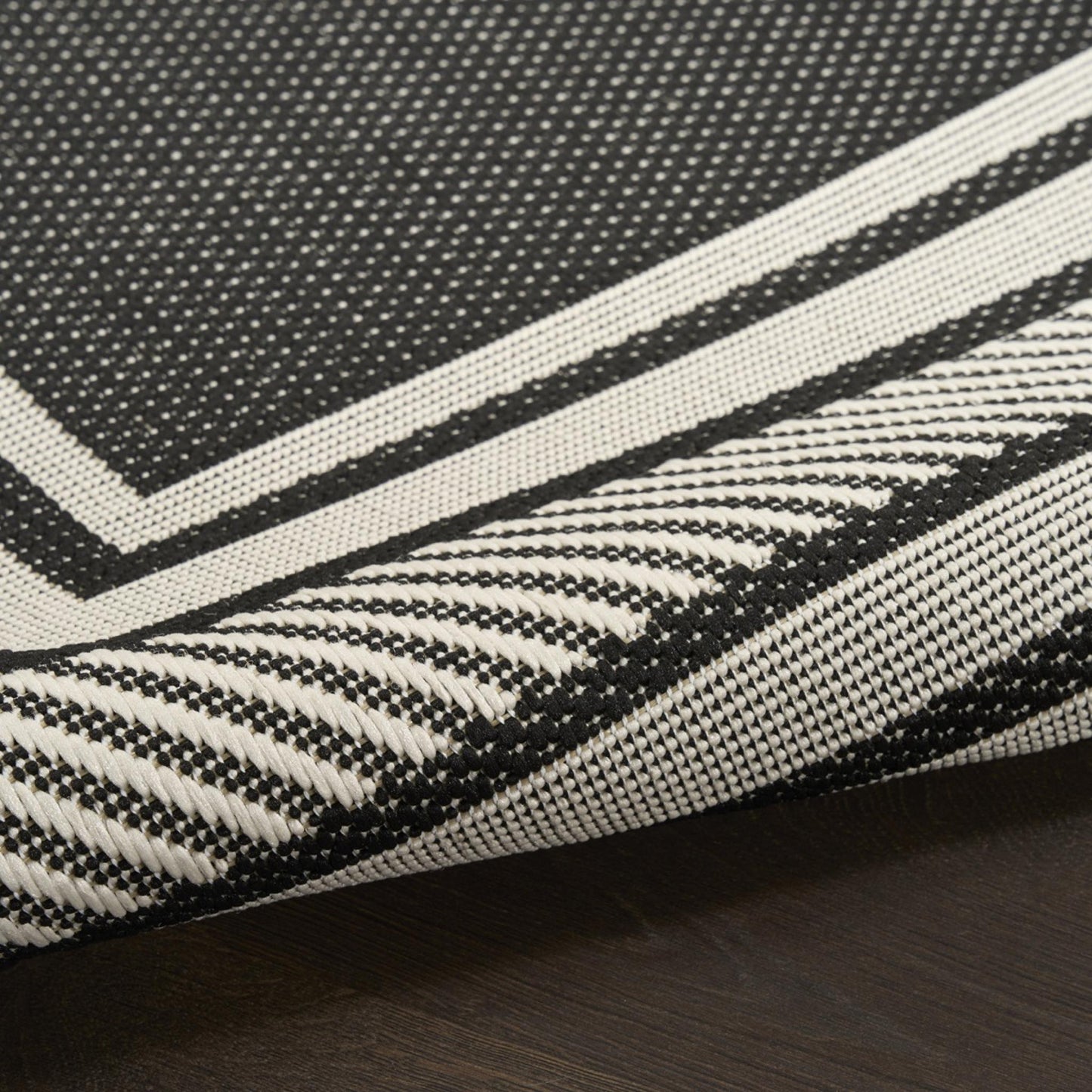 Horizon HOZ03 Modern Bordered Charcoal Black Indoor & Outdoor Flatweave Rug