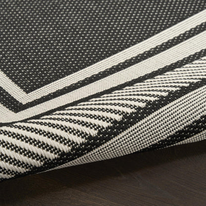Horizon HOZ03 Modern Bordered Charcoal Black Indoor & Outdoor Flatweave Rug