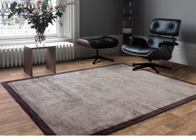 Blade Border Plain Viskose-Teppich – handgewebt, im Used-Look, hochglänzend, seidig weich, luxuriös