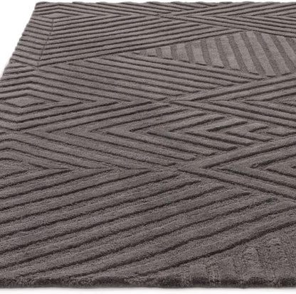 Hague Hand Made Wool Rug for Bedroom Dining Living Room Geometric Lines Tufted Modern Classic Soft Luxury Rug Charcoal
