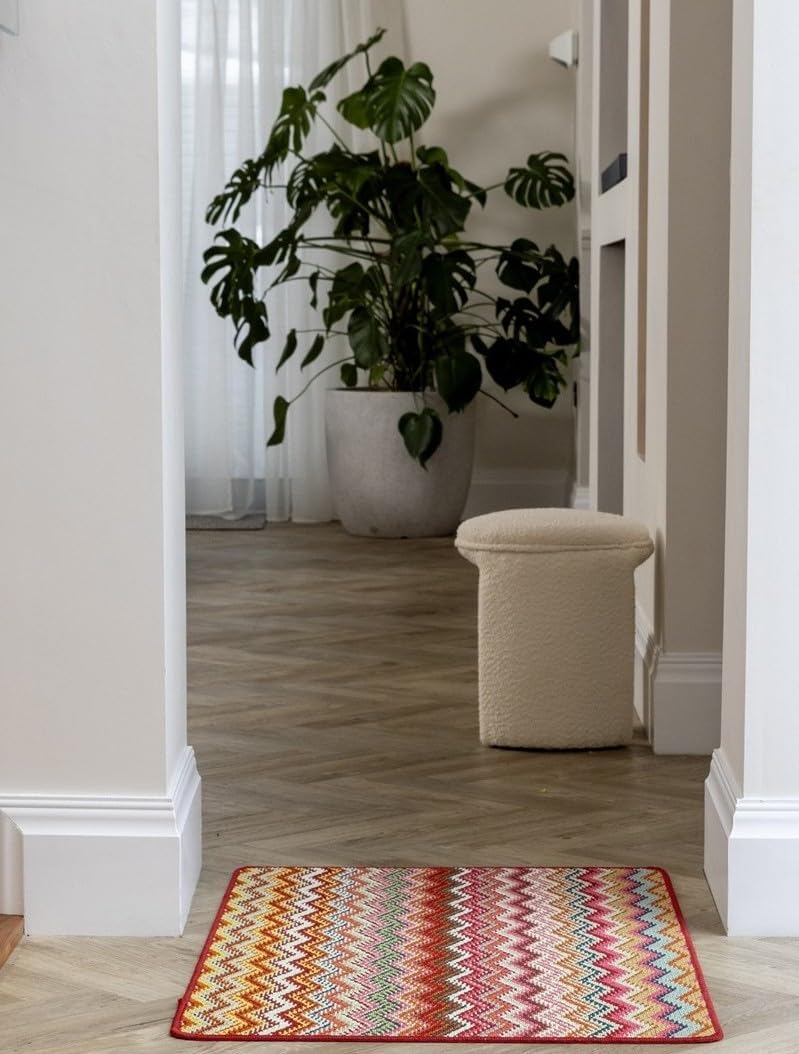 Waschbarer Läuferteppich Zig Zag Multi Bright – Rutschfeste, farbenfrohe Flur- und Küchenmatte
