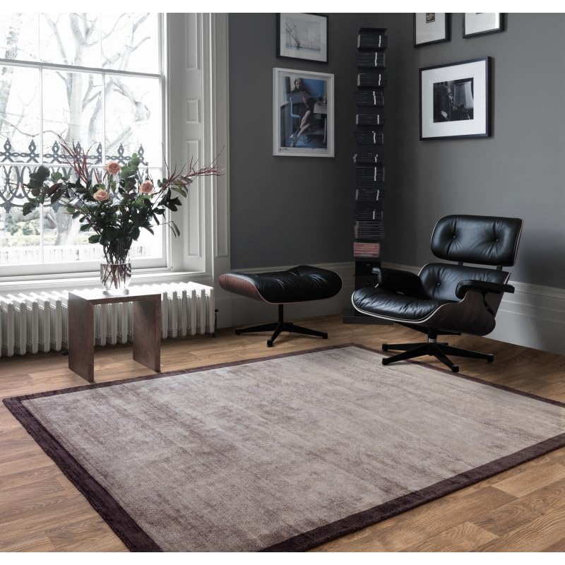 Blade Border Plain Viskose-Teppich – handgewebt, im Used-Look, hochglänzend, seidig weich, luxuriös