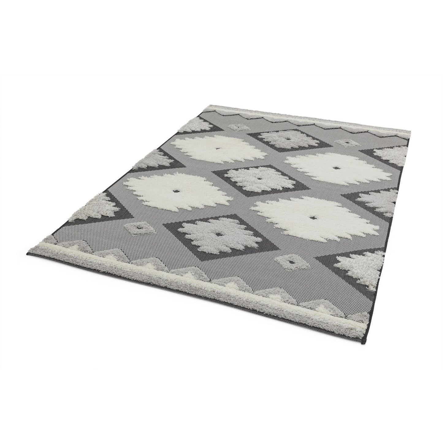 The Monty MN01 Tribal Diamond Flatweave – Premium Indoor & Outdoor Rug in Charcoal & Cream
