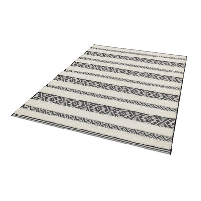Monty MN03 Tribal Striped Indoor-Outdoor Rug – Durable Geometric Flatweave in Cream & Charcoal