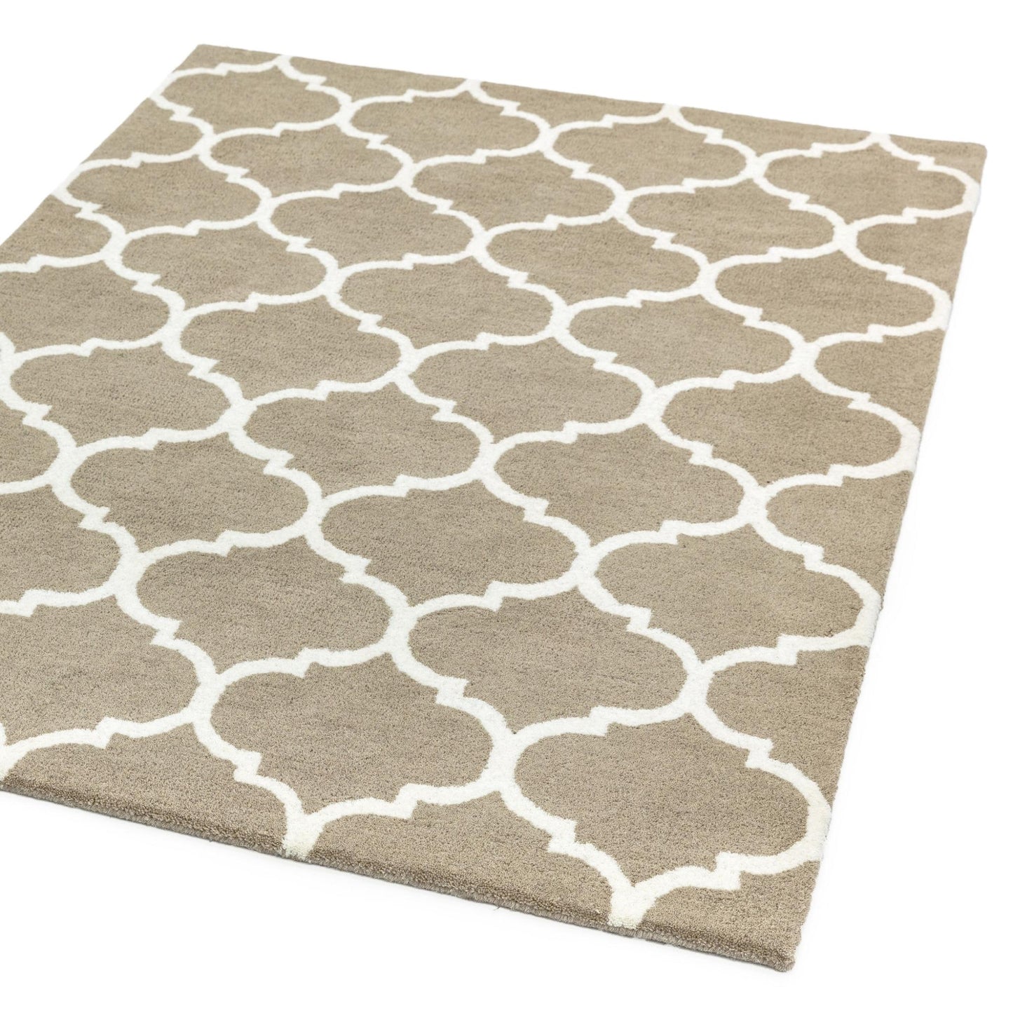 Albany Ogee Sand Beige Moroccan Trellis Hand Tufted Wool Rug