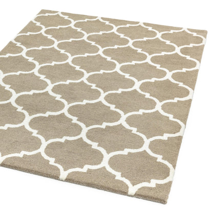 Albany Ogee Sand Beige Moroccan Trellis Hand Tufted Wool Rug