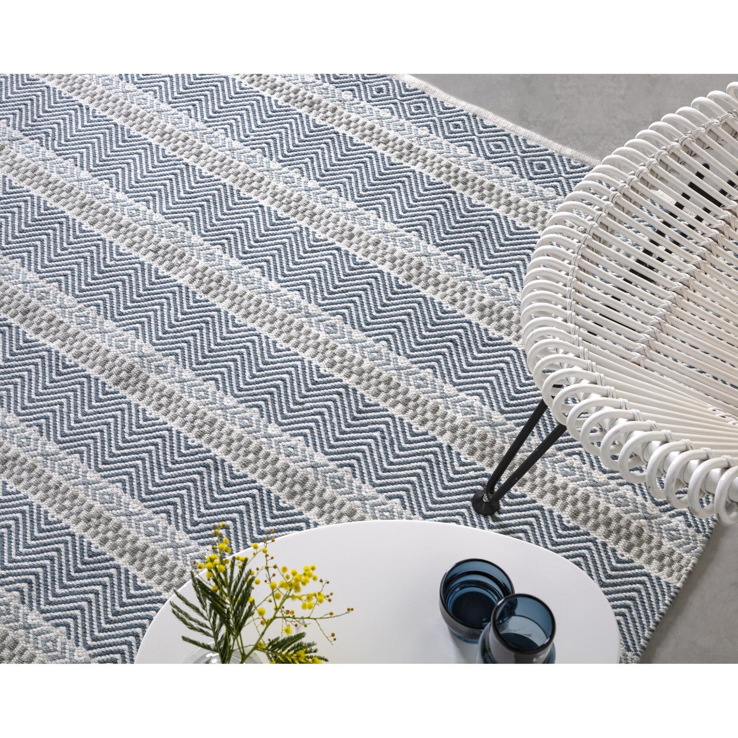 Boardwalk Reversible Eco-Friendly Blue Multi Striped Indoor & Outdoor Area Rug