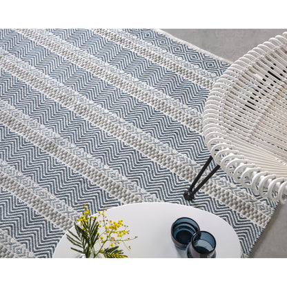 Boardwalk Reversible Eco-Friendly Blue Multi Striped Indoor & Outdoor Area Rug
