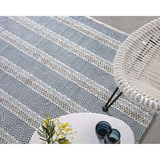 Boardwalk Reversible Eco-Friendly Blue Multi Striped Indoor & Outdoor Area Rug