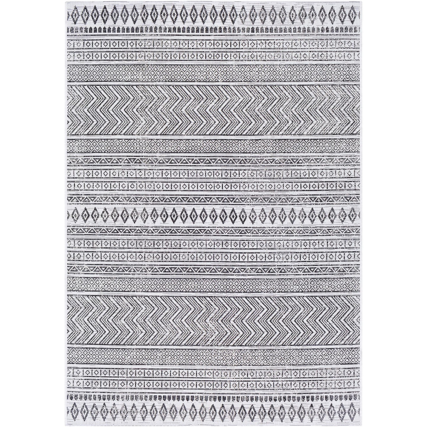 Eagean EAG2345 Tribal Geometric Black & White Indoor & Outdoor Flatweave Rug