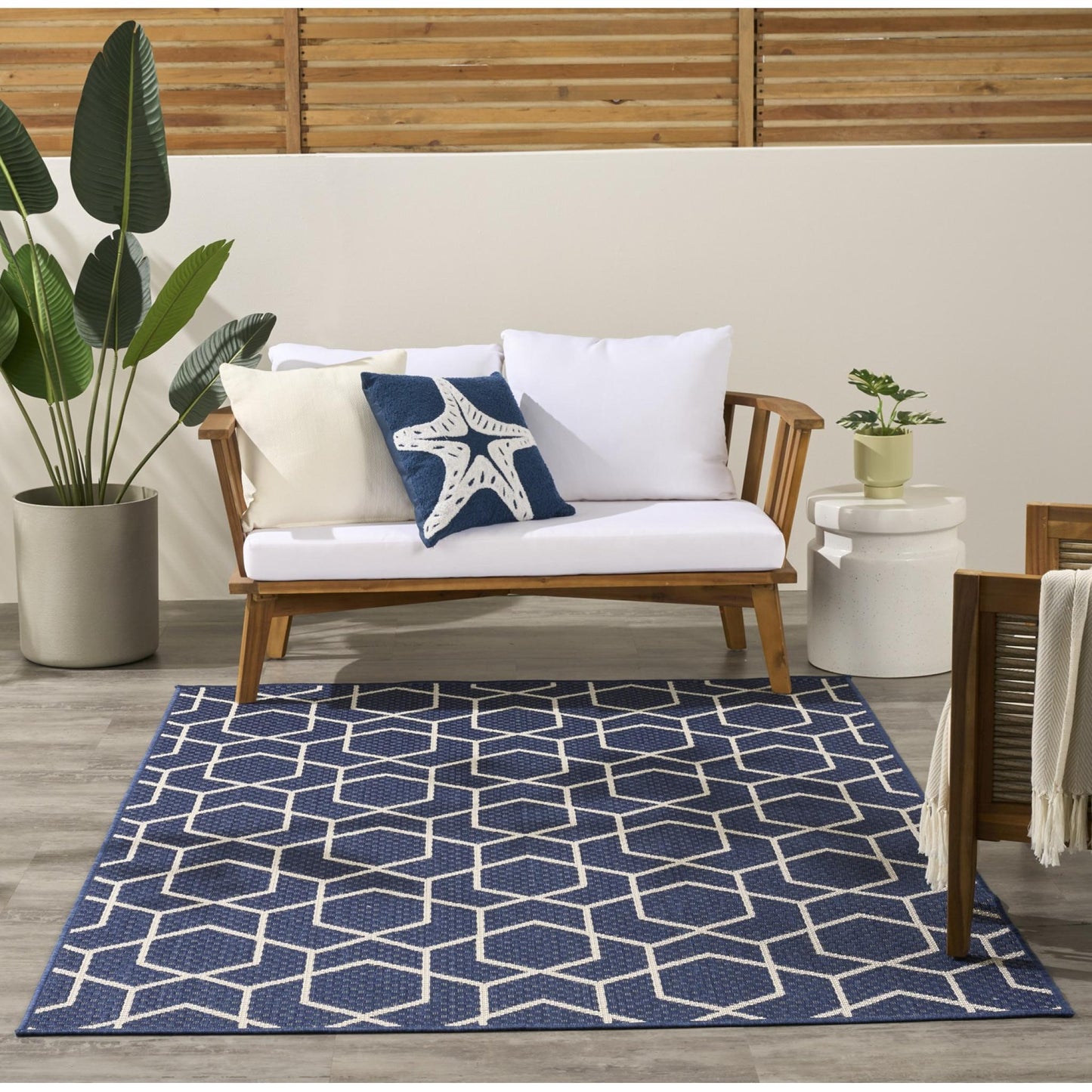 Horizon HOZ01 Modern Geometric Classic Trellis Navy Blue Indoor & Outdoor Flatweave Rug