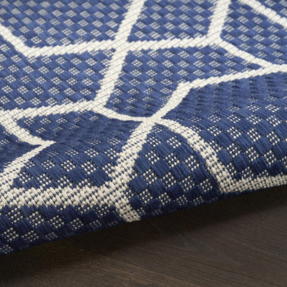 Horizon HOZ01 Modern Geometric Classic Trellis Navy Blue Indoor & Outdoor Flatweave Rug