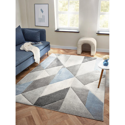 Orbit Alto Geometric 3D Carved Grey Blue Rug – Modern Soft Textured Polyester Carpet for Living Room, Bedroom, and Hallway