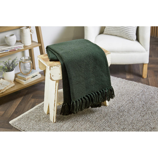 Hug Rug Woven Plain Throw Dark Green Blanket Bed Sofa Chair Cover in 130 x 180 cm
