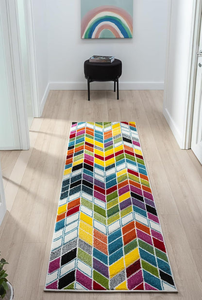 Hand-Carved Geometric Multi-Coloured Rug – Ocala Multi – Contemporary Prism Block Rug for Living Room or Bedroom