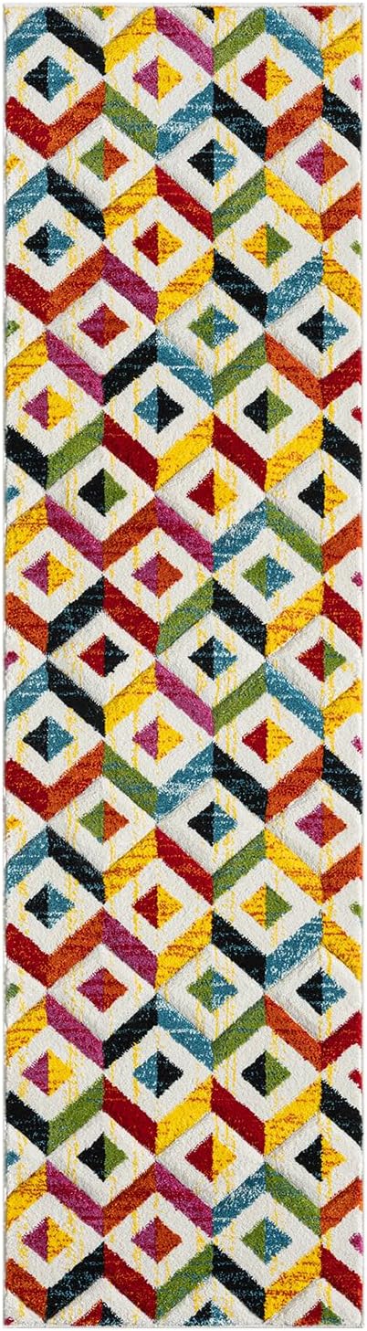 Lord of Rugs Spectra, handgeschnitzter, geometrischer, regenbogenfarbener, lebendiger, mehrfarbiger, weicher Teppich