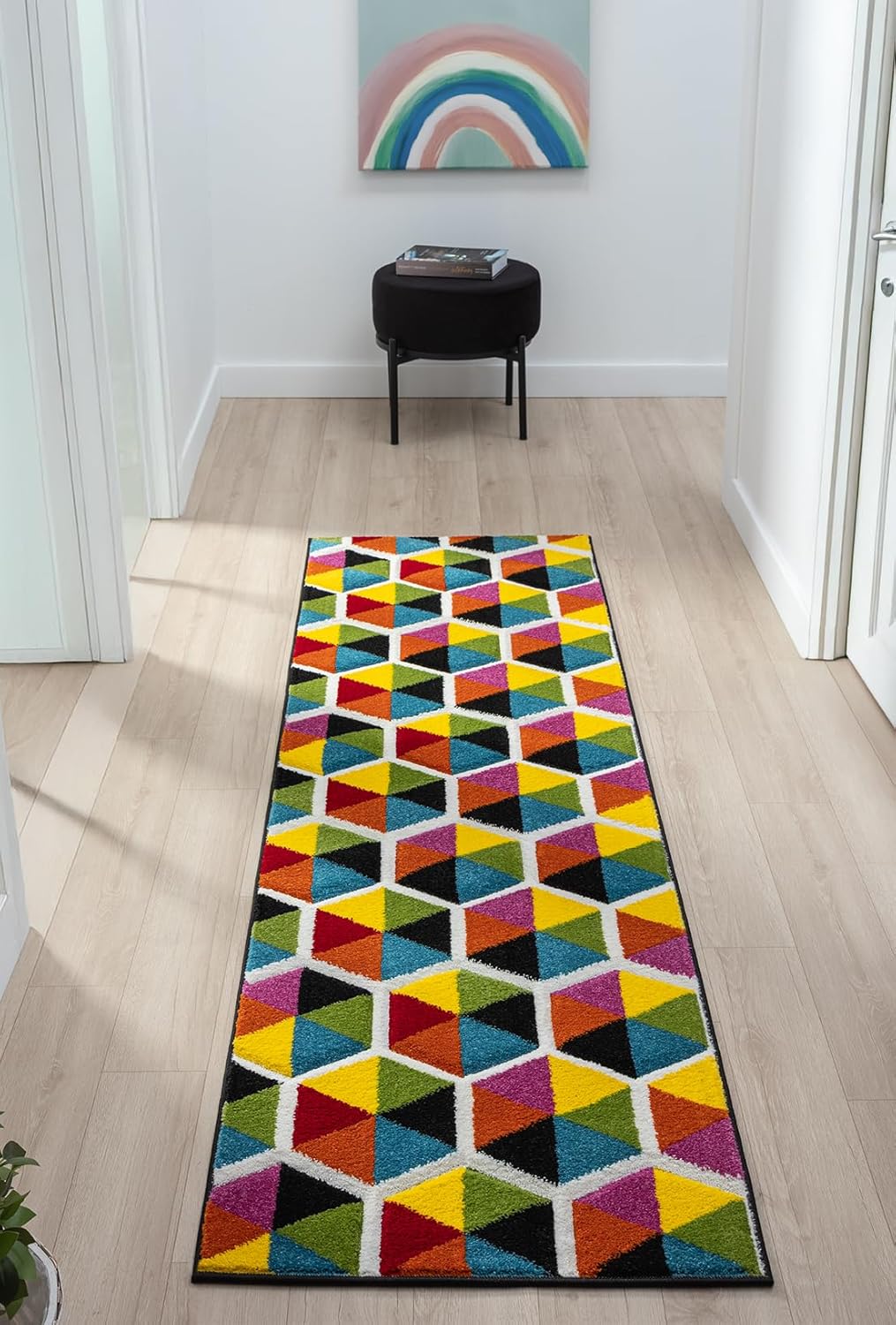 Hand-Carved Geometric Multi-Coloured Rug – Sanibel Multi – 3D Hexagon Block Rug for Living Room or Bedroom