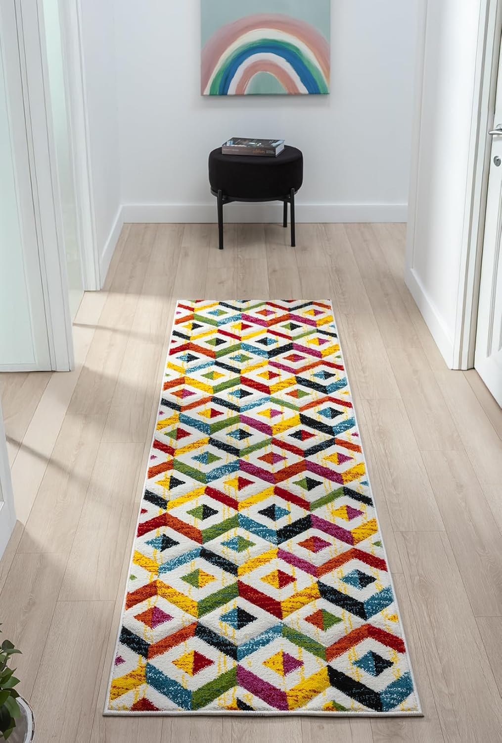 Lord of Rugs Spectra, handgeschnitzter, geometrischer, regenbogenfarbener, lebendiger, mehrfarbiger, weicher Teppich