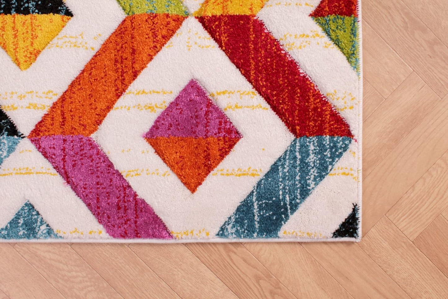 Lord of Rugs Spectra, handgeschnitzter, geometrischer, regenbogenfarbener, lebendiger, mehrfarbiger, weicher Teppich