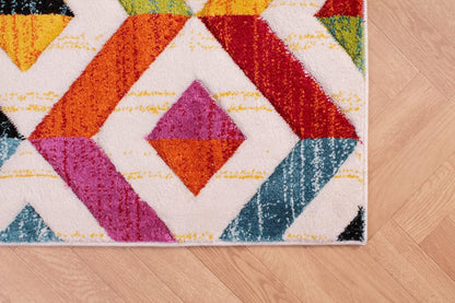 Lord of Rugs Spectra, handgeschnitzter, geometrischer, regenbogenfarbener, lebendiger, mehrfarbiger, weicher Teppich