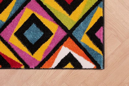 Hand-Carved Geometric Multi-Coloured Rug – Crystal Multi – Modern Statement Rug for Living Room