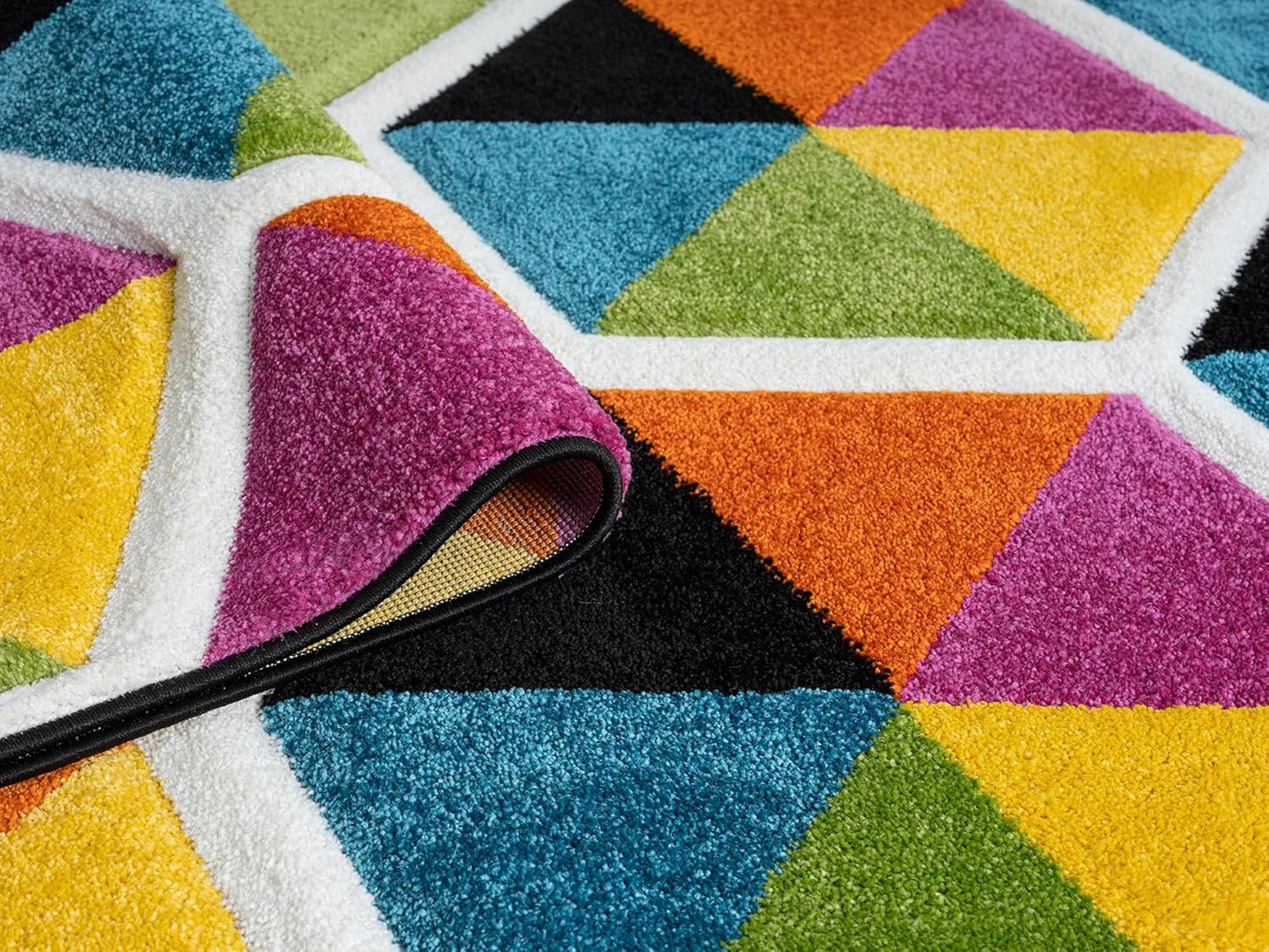 Hand-Carved Geometric Multi-Coloured Rug – Sanibel Multi – 3D Hexagon Block Rug for Living Room or Bedroom