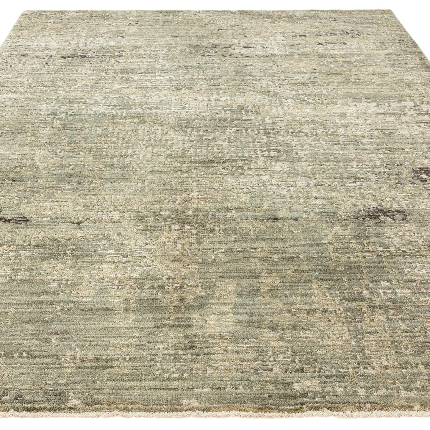 Heriz HE07 Patina Green Modern Abstract Rug – Soft High-Low Textured Space Dyed Polyester Carpet