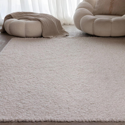 Abbus Boucle Ivory Modern Plain Rug – Hand Woven Soft Texture