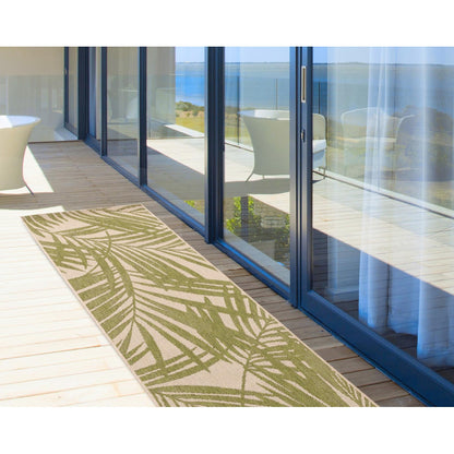 Patio Palm Botanical Leaf Green & Pink Indoor & Outdoor Hallway Runner Rug
