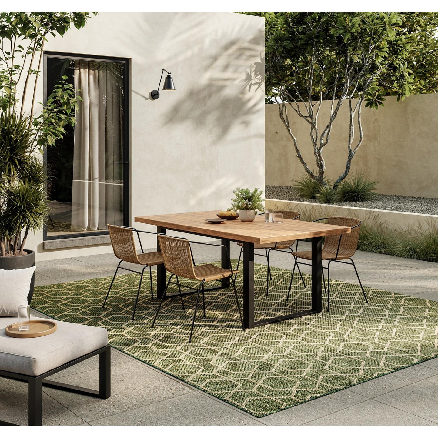 Horizon HOZ01 Modern Geometric Classic Trellis Green Indoor & Outdoor Flatweave Rug