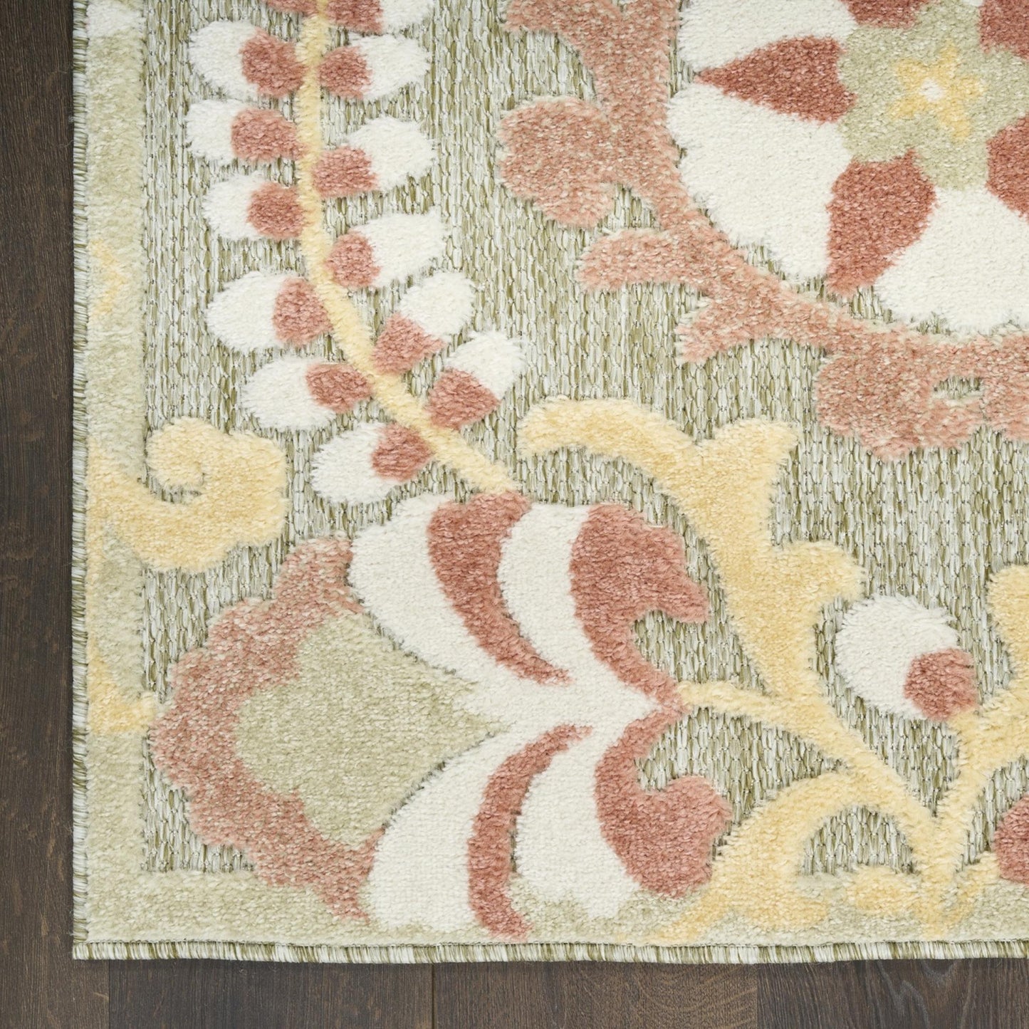 Aloha ALH17 Elegant Vine & Floral Sage Green Rose Indoor & Outdoor Area Rug