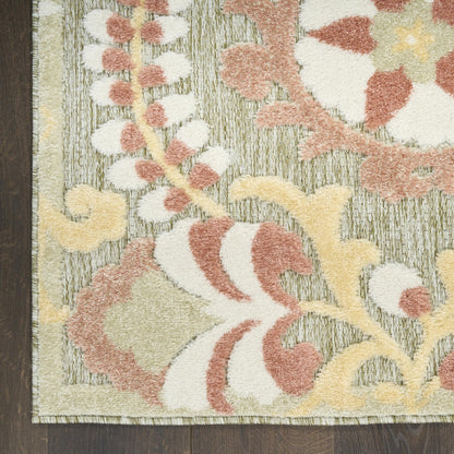 Aloha ALH17 Elegant Vine & Floral Sage Green Rose Indoor & Outdoor Area Rug