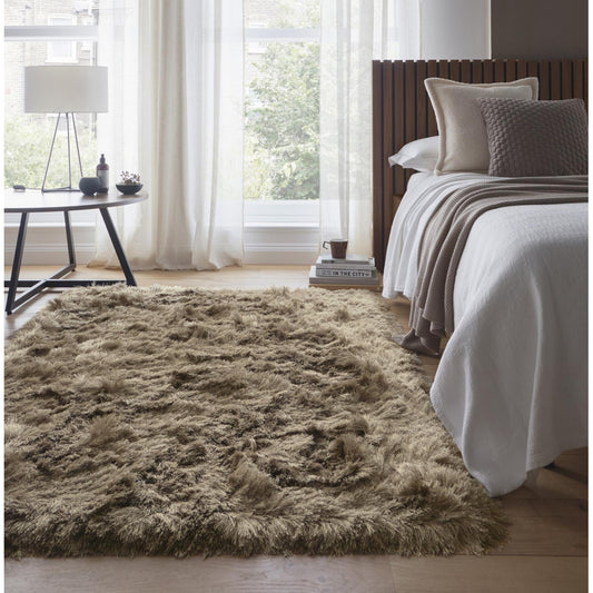 High Pile Shaggy Rug for Living Room Bedroom Modern Glamour Silky Shag Carpet – Mink