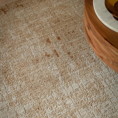 Heriz HE07 Patina Copper Modern Abstract Brown Cream Rug – Soft High-Low Textured Space Dyed Polyester Carpet