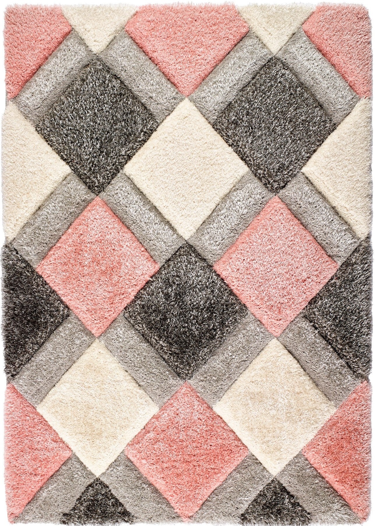 Origins 3D GEO Soft Silky Shaggy Modern Diamond Rug in Blush Pink