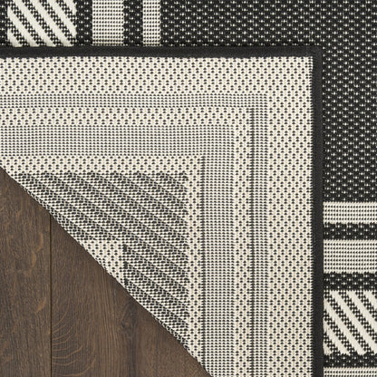 Horizon HOZ03 Modern Bordered Charcoal Black Indoor & Outdoor Flatweave Rug