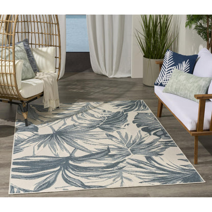 Aloha ALH43 Tropical Floral Ivory Blue Indoor & Outdoor Area Rug