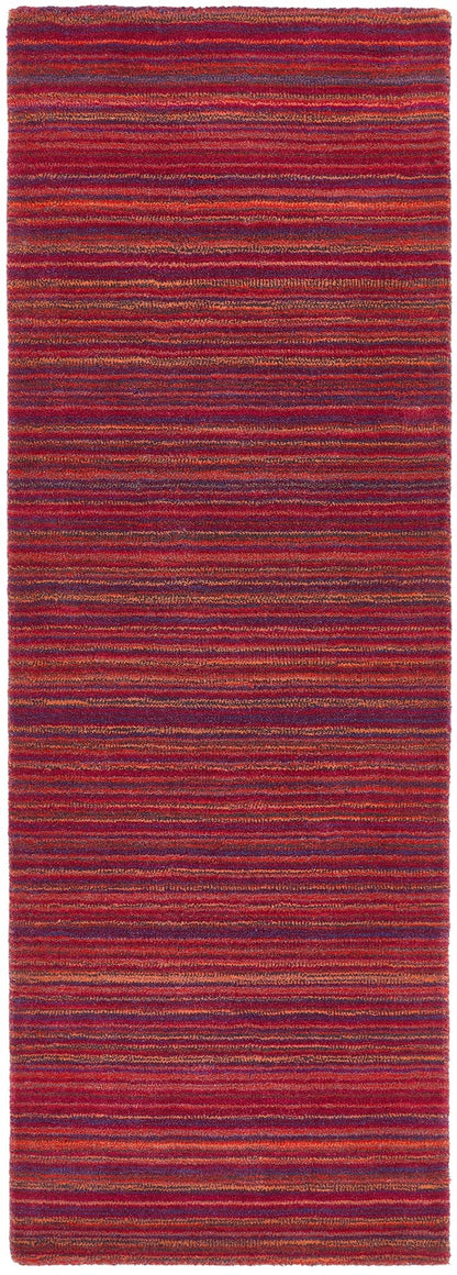 Origins Fine Stripes Hand Loom Woven Wool Rug Halway in Purple Pink