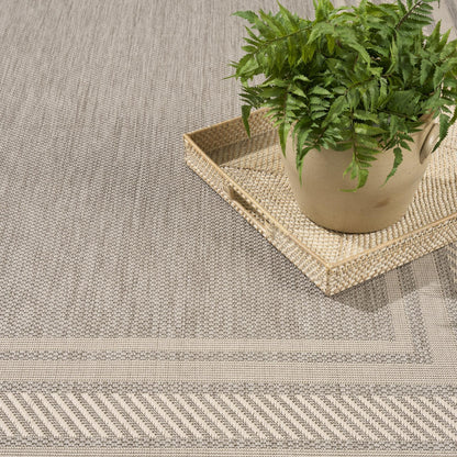 Horizon HOZ03 Modern Bordered Light Grey Indoor & Outdoor Flatweave Rug