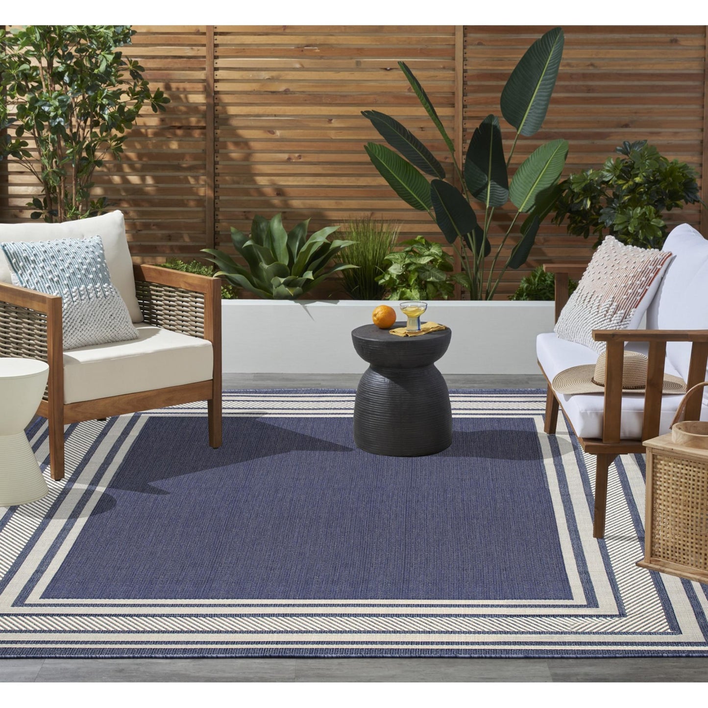 Horizon HOZ03 Modern Bordered Navy Blue Indoor & Outdoor Flatweave Rug