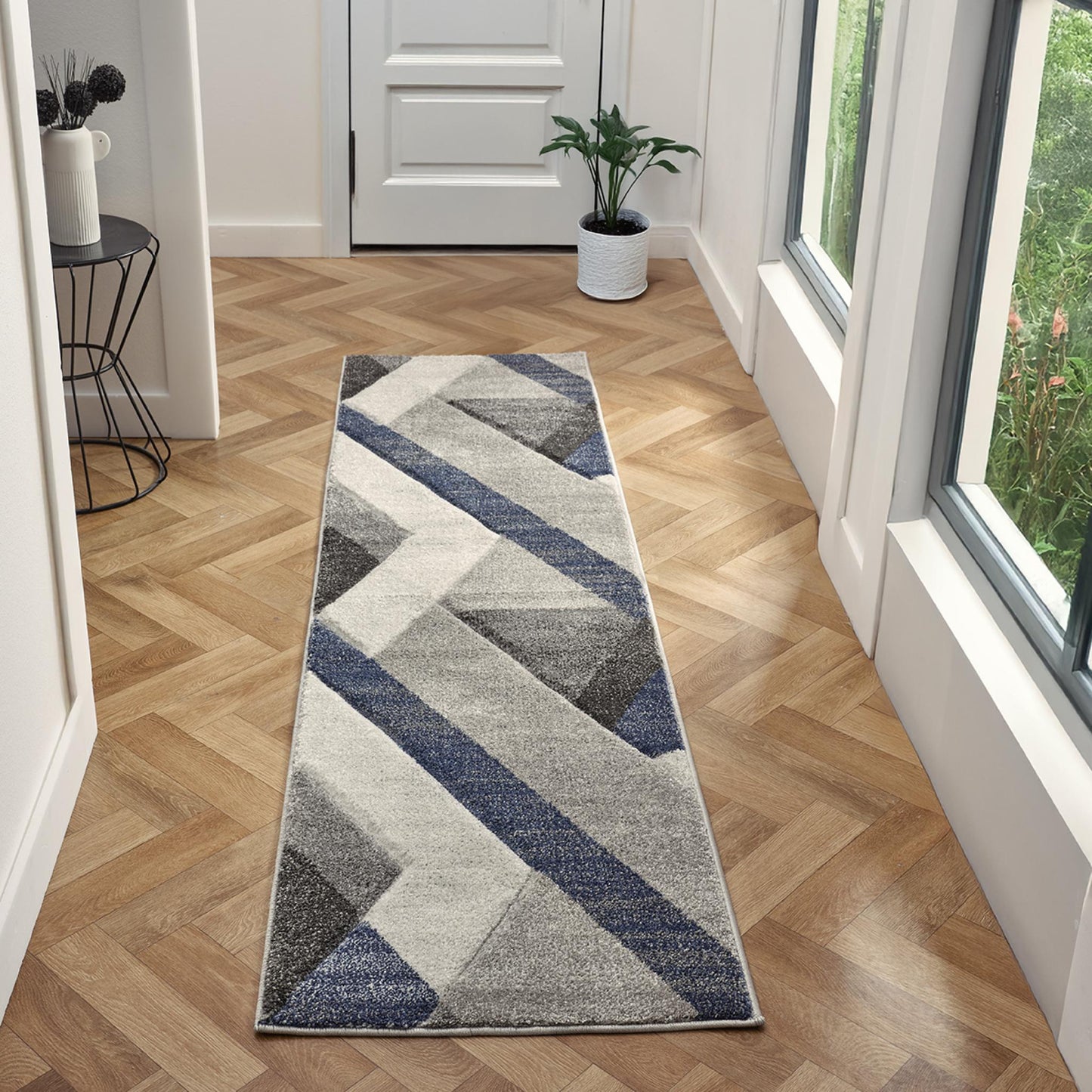 Orbit Artkis Geometric 3D Carved Grey Blue Rug – Modern Soft Textured Polyester Carpet for Living Room, Bedroom, and Hallway