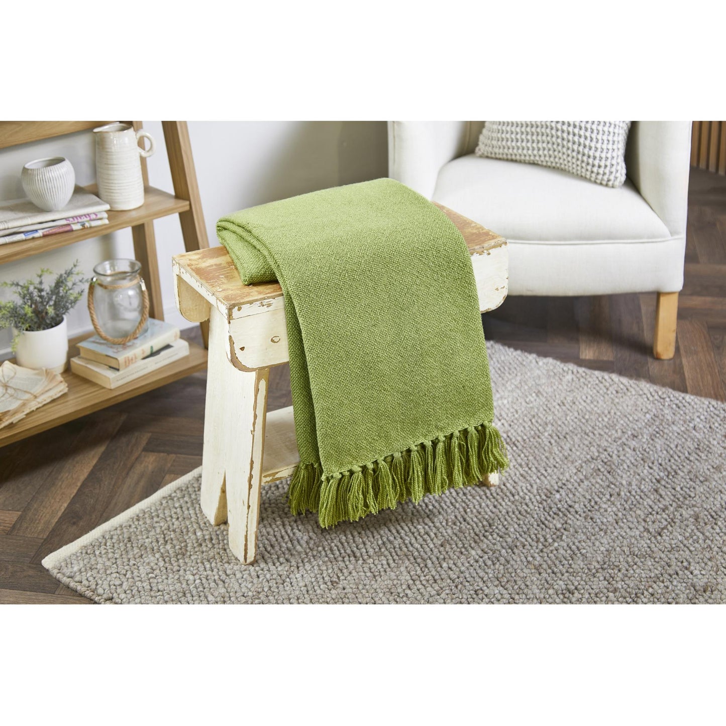 Hug Rug Woven Plain Throw Green Blanket Bed Sofa Chair Cover in 130 x 180 cm