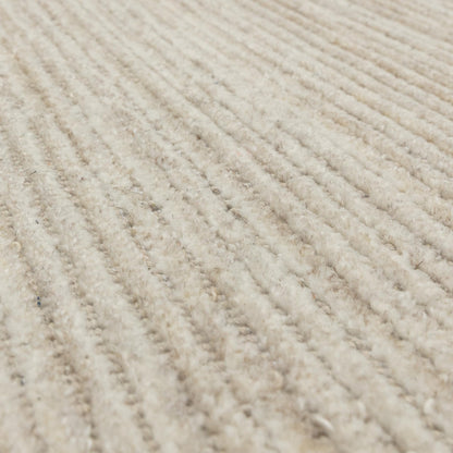 Hazy Putty Cream White Handwoven Rug – Tip-Sheared Finish Soft Wool Blend Plain Striped Carpet for Modern Interiors