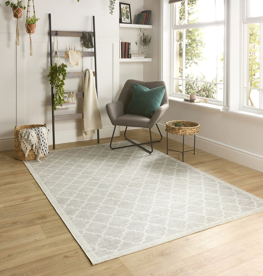 Origins – Waschbarer, weicher Chenille-Bohemian-Teppich „Chateau Trellis“ aus marokkanischem Stoff in Natur