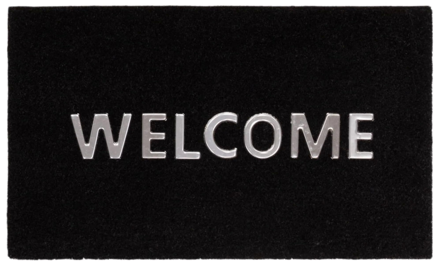 Fußmatte mit Aufschrift „Welcome Greetings“ für Tür, Eingang, Zuhause, Garten, Außenbereich, natürliche Kokosfaser, langlebiger Schlammstopper, Schmutzfänger, Bodenmatte, rutschfeste Fußmatte