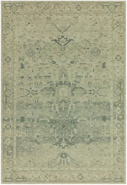 Kaya Traditional Chenille Rug – Vida Green – Classic Bordered Soft Flatweave Carpet