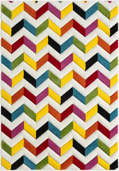 Hand-Carved Geometric Multi-Coloured Rug – Coral Multi – Modern Statement Rug for Living Room